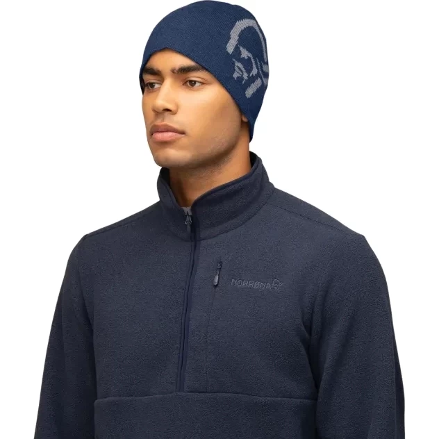 Norrona /29 Mid Cotton Logo Beanie - Indigo Night Melange 2 Norrona /29 Mid Cotton Logo Beanie - Indigo Night Melange - Image 2