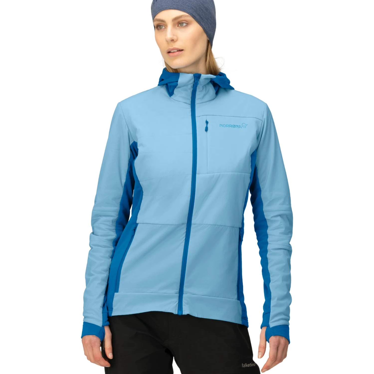 Norrona Falketind Alpha90 Insulated Zip Hood Jacket Women - Aquarius/Mykonos Blue 1 Norrona Falketind Alpha90 Insulated Zip Hood Jacket Women - Aquarius/Mykonos Blue