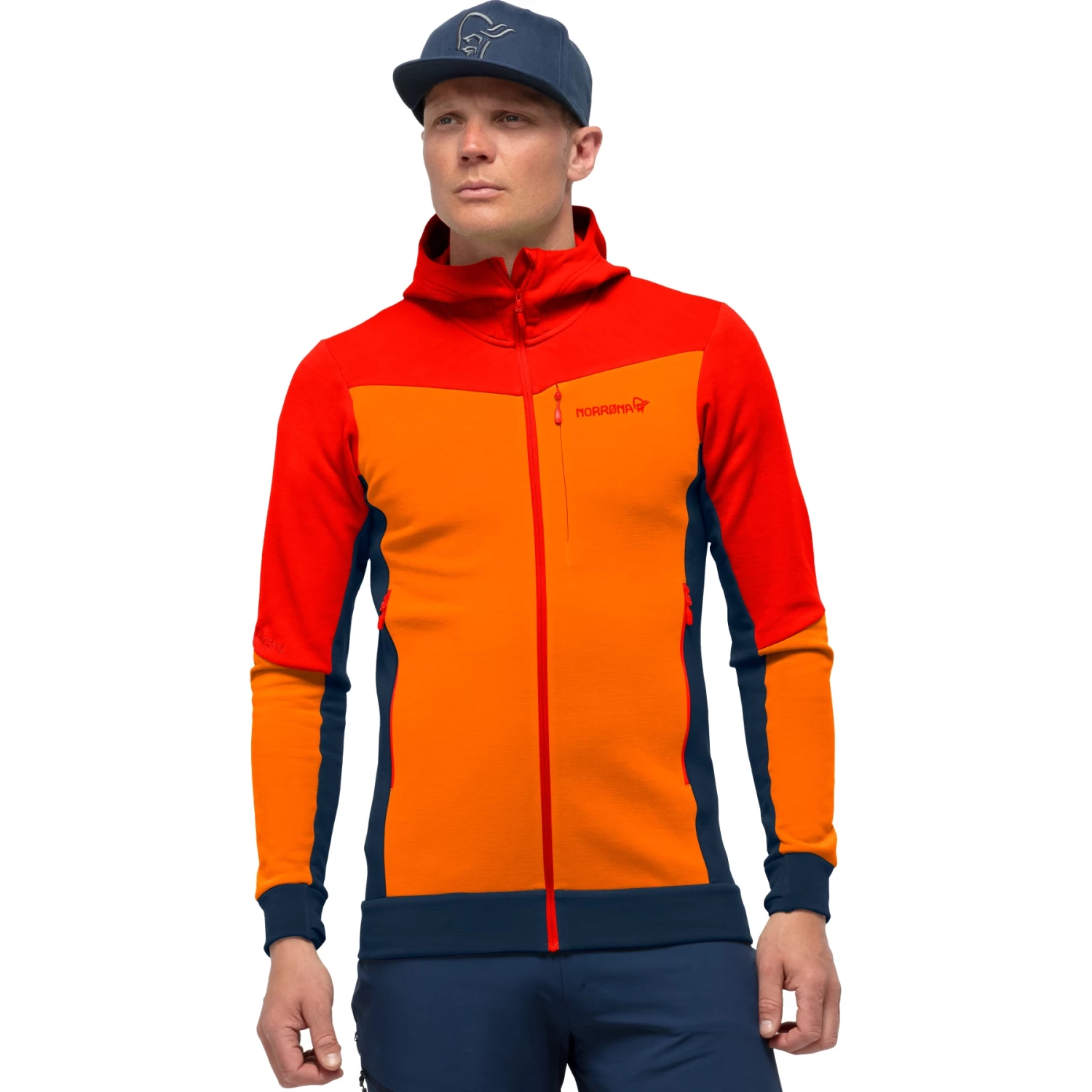 Norrona Falketind Warmwool2 Stretch Zip Hood Jacket Men - Arednalin/Orange Popsicle 1 Norrona Falketind Warmwool2 Stretch Zip Hood Jacket Men - Arednalin/Orange Popsicle