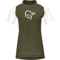 Norrona Fjørå Wool T-Shirt Women - Olive Night/Snowdrop