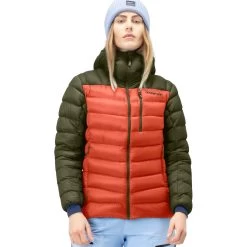 Norrona Lyngen Down850 Hood Jacket Women - Olive Night/Orange Alert