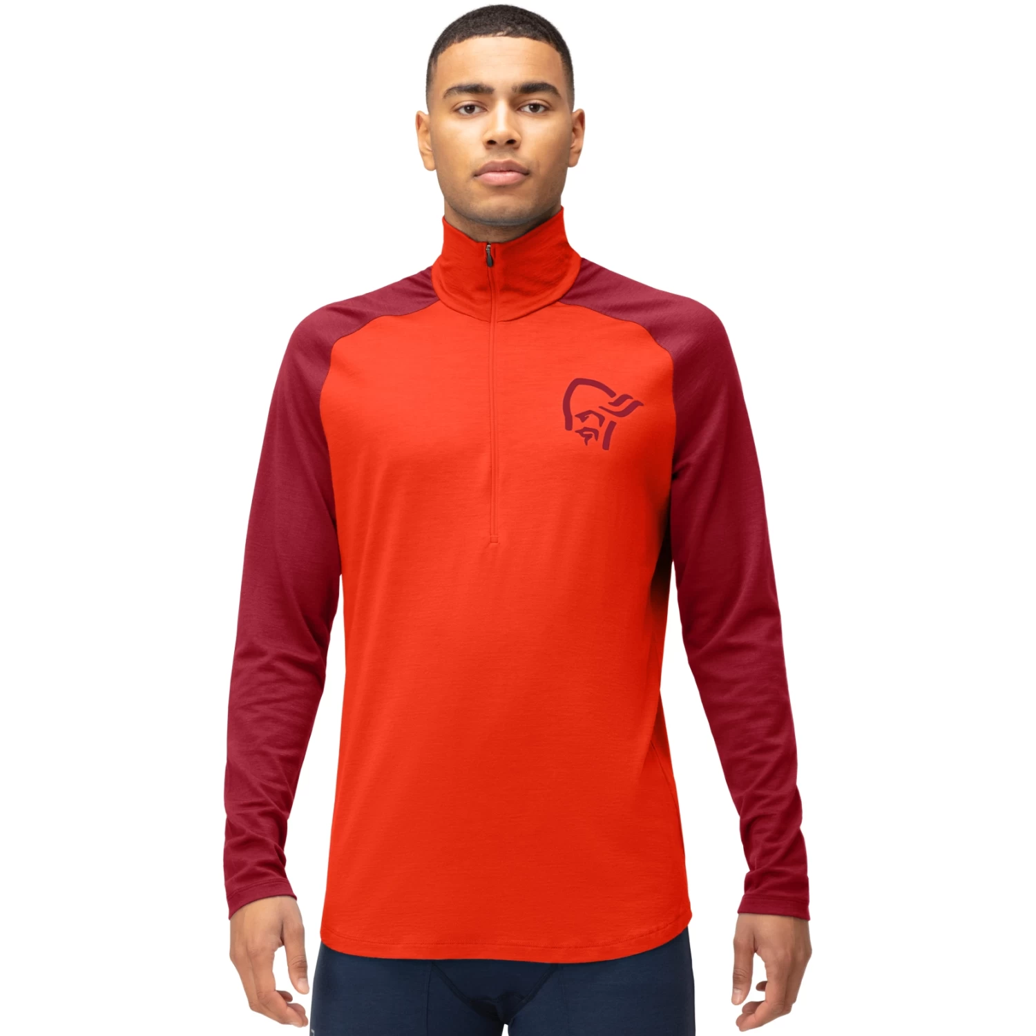 Norrona PureUll Zip Neck Baselayer Men - Arednalin/Rhubarb 1 Norrona PureUll Zip Neck Baselayer Men - Arednalin/Rhubarb