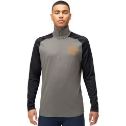 Norrona PureUll Zip Neck Baselayer Men - Castor Grey/Caviar Melange