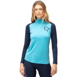 Norrona PureUll Zip Neck Baselayer Women - Aquarius/Indigo Night