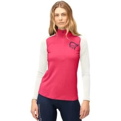 Norrona PureUll Zip Neck Baselayer Women - Honeysuckle/Snowdrop