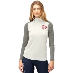 Norrona PureUll Zip Neck Baselayer Women - Snowdrop/Castor Grey