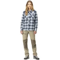 Norrona Svalbard Flannel Shirt Women - Blue Fog/Indigo Night -Norrona norrona svalbard damen flanellhemd blue fog indigo night model 1 1400027