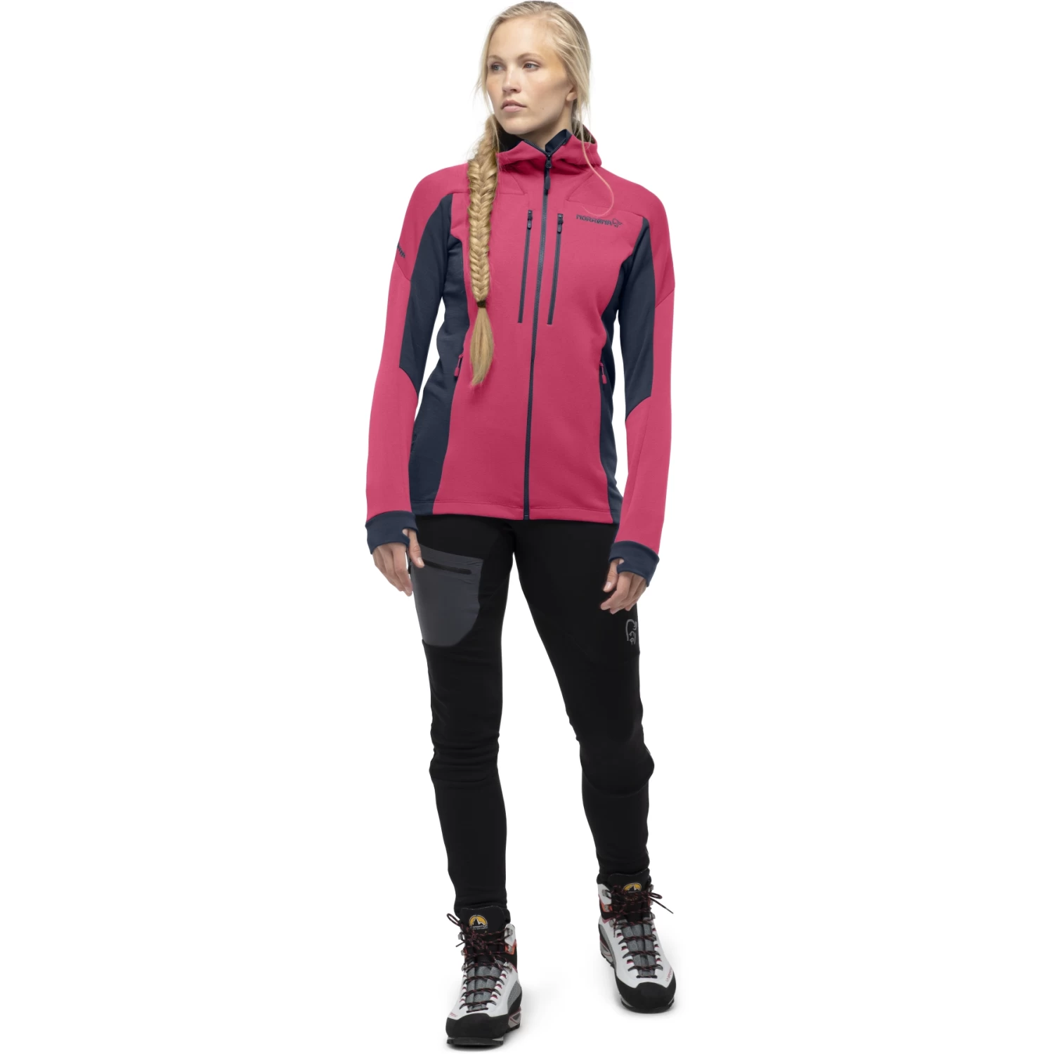 Norrona Trollveggen Powerstretch Pro Zip Hood Jacket Women - Honeysuckle/Indigo Night 4 Norrona Trollveggen Powerstretch Pro Zip Hood Jacket Women - Honeysuckle/Indigo Night - Image 4